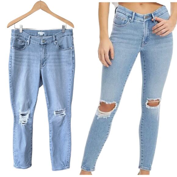 Good American Good Legs Distressed  Crop Jeans Size 15 Light Wash - Picture 1 of 10